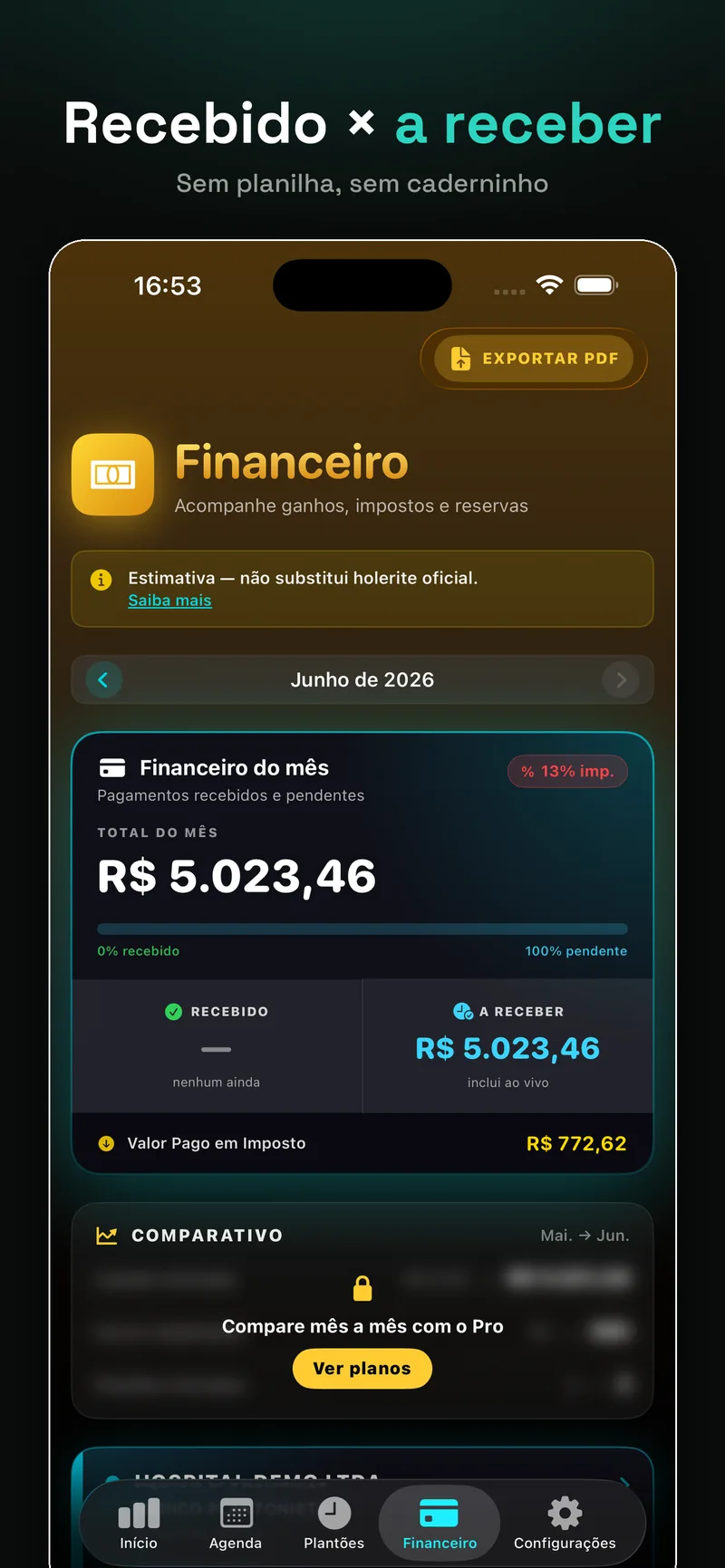 Registra Plantão: recebido e a receber no financeiro